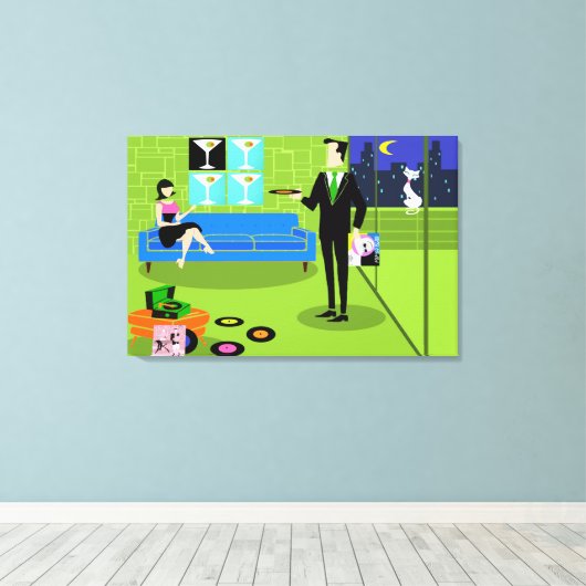 Retro Urban Cartoon Couple Stretched Canvas Print Leinwanddruck (Insitu (Holzboden))
