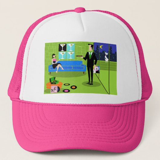 Retro Urban Cartoon Couple Trucker Hat Truckerkappe (Vorderseite)