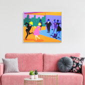 Retro Urban Dach Party Stretched Canvas Print Leinwanddruck (Insitu (Wohnzimmer))