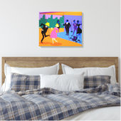 Retro Urban Dach Party Stretched Canvas Print Leinwanddruck (Insitu (Schlafzimmer))