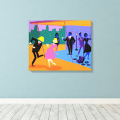 Retro Urban Dach Party Stretched Canvas Print Leinwanddruck (Insitu (Holzboden))