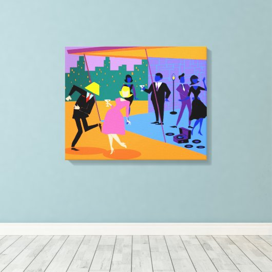 Retro Urban Dach Party Stretched Canvas Print Leinwanddruck (Insitu (Holzboden))