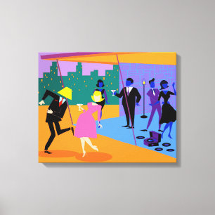 Retro Urban Dach Party Stretched Canvas Print Leinwanddruck