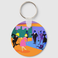 Retro Urban Rooftop Party Button Schlüsselanhänger