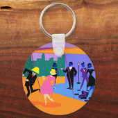 Retro Urban Rooftop Party Button Schlüsselanhänger (Vorderseite)