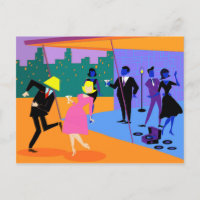 Retro Urban Rooftop Party Postkarte