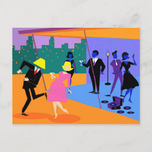 Retro-Urban-Rooftop-Party-Postkarte Postkarte