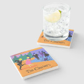 Retro Urban Rooftop Party Stone Untersetzer (Seitenansicht)