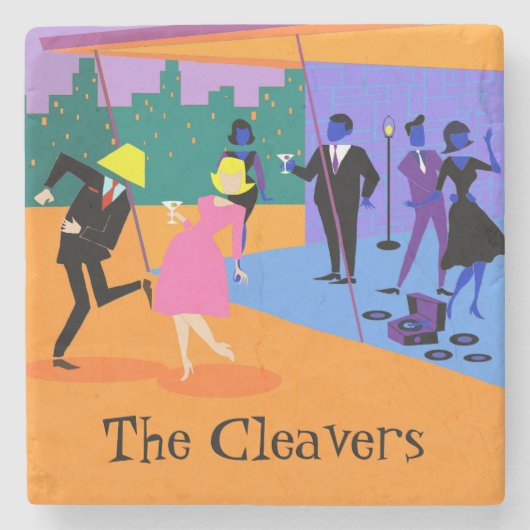 Retro Urban Rooftop Party Stone Untersetzer (Vorderseite)