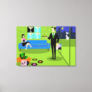 Retro urbane Cartoon-Couple auf gespannter Leinwan Leinwanddruck