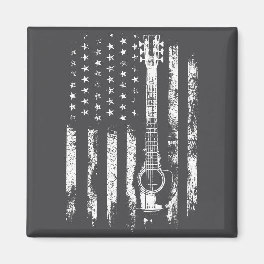 Retro Us Flag Acoustic Guitar Distressed Patriotic Magnet (Vorne)