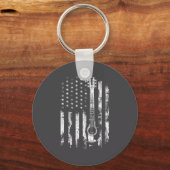 Retro Us Flag Acoustic Guitar Distressed Patriotic Schlüsselanhänger (Vorderseite)