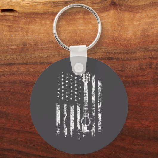 Retro Us Flag Acoustic Guitar Distressed Patriotic Schlüsselanhänger (Vorderseite)