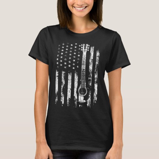 Retro Us Flag Acoustic Guitar Distressed Patriotic T-Shirt (Vorderseite)