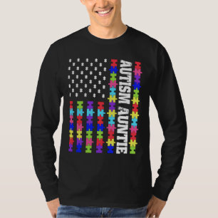 Retro US Flag Autismus Auntie Puzzle Autistic Awar T-Shirt