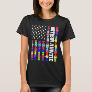 Retro US Flag Autismus Auntie Puzzle Autistic Awar T-Shirt