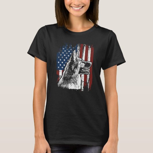 Retro Us Flag German Shepherd Dog Mama 4. Juli Pat T-Shirt (Vorderseite)