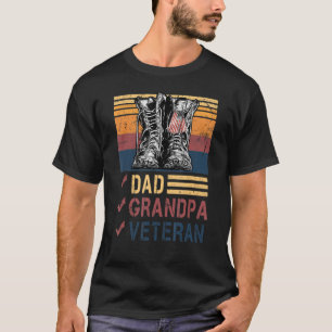 Retro US Flag Kampf Stiefel Vater Großveteran Tag T-Shirt