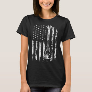 Retro-US-Flagge Akustikgitarre Abgenutzt Patriotis T-Shirt