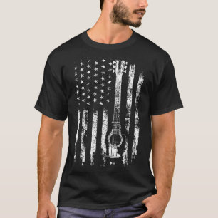 Retro-US-Flagge Akustikgitarre abgenutzt Patriotis T-Shirt