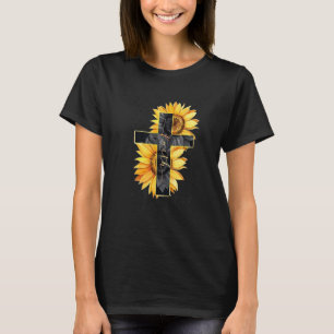 Retro US-Flagge Sonnenblume Jesus Kreuz Glaube Chr T-Shirt