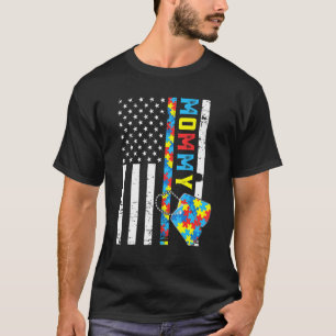 Retro US-Flagge Stolze Autism Mommy Bewusstseins M T-Shirt