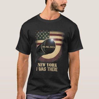 Retro-US-Flagge Totale Sonnenfinsternis 2024 New Y T-Shirt