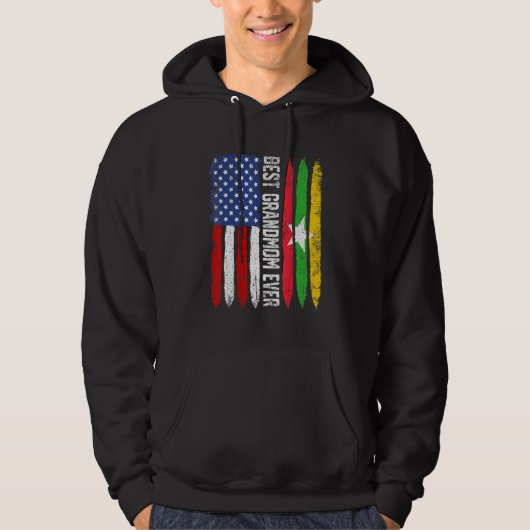 Retro US Myanmar Flag Beste Großmutter je Mutter Hoodie (Vorderseite)