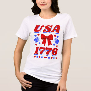 Retro USA 1776 Rotes Gingham-Schleifen-T-Shirt Tri-Blend Shirt
