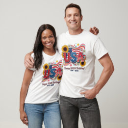 Retro USA 250. Geburtstags-Sonnenblumen-Grafik T-Shirt