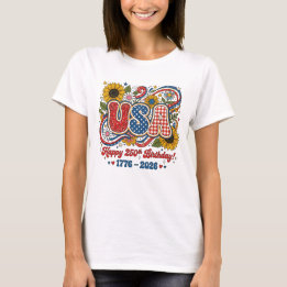 Retro USA 250. Geburtstags-Sonnenblumen-Grafik T-Shirt