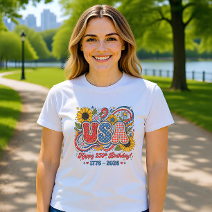 Retro USA 250. Geburtstags-Sonnenblumen-Grafik T-Shirt