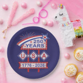 Retro USA 250 Jahre Marquee Sign 1776-2026 Pappteller (Party)