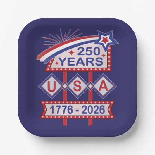 Retro USA 250 Jahre Marquee Sign 1776-2026 Pappteller (Vorderseite)