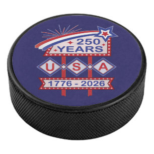 Retro USA 250. Jubiläums-Marquee-Schild 1776-2026 Eishockey Puck