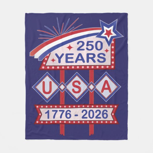 Retro USA 250. Jubiläums-Marquee-Schild 1776-2026 Fleecedecke (Vorderseite)