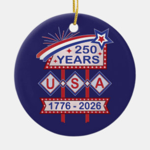 Retro USA 250. Jubiläums-Marquee-Schild 1776-2026 Keramik Ornament