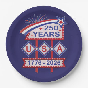 Retro USA 250. Jubiläums-Marquee-Schild 1776-2026 Pappteller