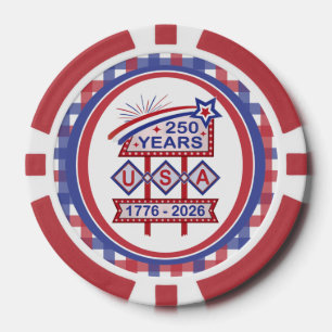 Retro USA 250. Jubiläums-Marquee-Schild 1776-2026 Pokerchips