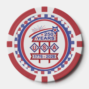 Retro USA 250. Jubiläums-Marquee-Schild 1776-2026 Pokerchips
