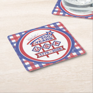 Retro USA 250. Jubiläums-Marquee-Schild 1776-2026 Rechteckiger Pappuntersetzer