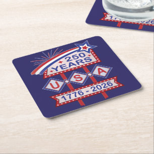 Retro USA 250. Jubiläums-Marquee-Schild 1776-2026 Rechteckiger Pappuntersetzer