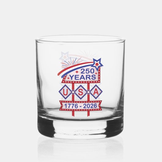 Retro USA 250. Jubiläums-Marquee-Schild 1776-2026 Whiskyglas (Vorderseite)