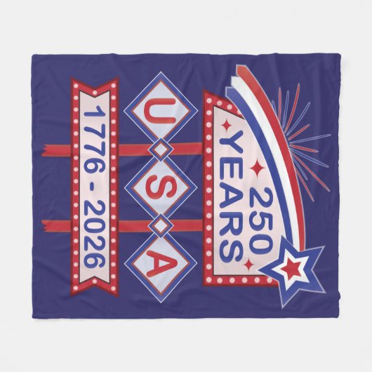 Retro USA 250th Anniversary Marquee Sign 1776-2026 Fleecedecke (Vorderseite (Horizontal))