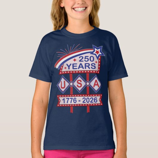 Retro USA 250th Anniversary Marquee Sign 1776-2026 T-Shirt (Vorderseite)