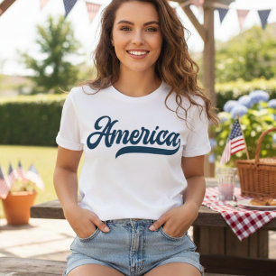 Retro USA Amerika in dekorativer Navy-Blau-Schrift T-Shirt