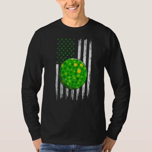 Retro Usa Flag Bowling Kleeblatt Sports St Patrick T-Shirt (Vorderseite)