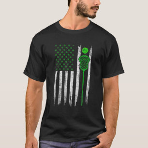 Retro USA Flag Lacrosse Kleeblatt Sports St. Patri T-Shirt
