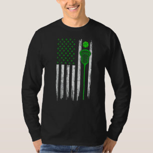 Retro Usa Flag Lacrosse Kleeblatt Sports St Patric T-Shirt