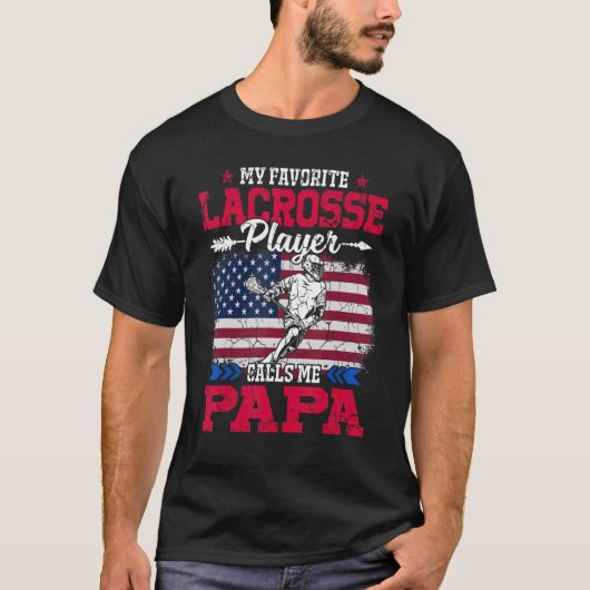 Retro Usa Flag Lacrosse Player ruft Me Papa 4. J T-Shirt (Vorderseite)